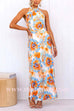 Tie Knot Halter Backless Floral Printed Maxi Holiday Dress