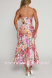 Spaghetti Strap High Waist Floral Print Midi Dress