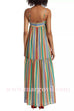 Spaghetti Strap Rainbow Stripes Ruffle Maxi Holiday Dress
