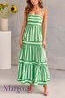 Margovil Spaghetti Strap Tiered Color Block Striped Maxi Dress