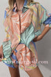 Margovil Unique Print Long Sleeves Button Up Shirt and Pocketed Shorts Linen Set