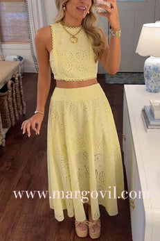 Margovil Sleeveless Crop Top and A-line Maxi Skirt Lace Set