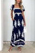 Square Neck Backless Abstract Print Maxi Dress