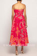 Strapless Waisted Floral Print Swing Midi Dress