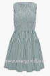 Boat Neck Sleeveless Smocked Bodice Striped Mini Dress