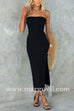 Strapless Tube Slit Ribbed Knit Midi Dress