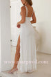 V Neck Double Straps Flower Applique High Slit Maxi Dress