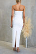 Strapless Back Slit Draped Bodycon Maxi Dress