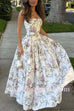 Margovil Spaghetti Strap Floral Print Bustier A-line Maxi Dress