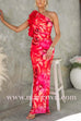 Margovil Ruffle One Shoulder Floral Print Bodycon Maxi Dress