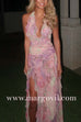 Margovil Dreamy Ruffle Halter V Neck Slit Watercolor Floral Maxi Dress