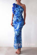 Margovil Ruffle One Shoulder Floral Print Bodycon Maxi Dress
