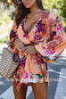 Wrap V Neck Long Sleeves Tie Waist Floral Print Romper