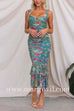 Margovil Mesh Overlay Ruched Floral Bodycon Midi Cami Dress