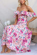 Ruffle Trim Bow Back Cut Out Floral Print Swing Maxi Dress