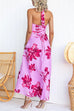 Halter V Neck Back Lace-up Floral Print Swing Maxi Dress