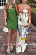 Strapless Cut Out Back Slit Printed Maxi Dress
