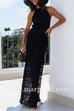 Margovil Frilled Halter Open Back Crop Top and Pleated Maxi Skirt Set