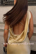 Cowl Neck Sleeveless Open Back Satin Maxi Party Dress