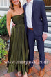 Strapless Twist Front Pleated Swing Maxi Dress