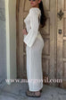 Margovil V Neck Long Sleeves Backless Crochet Hollow Out Knit Maxi Dress