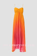 Spaghetti Strap Back Lace-up Gradient Pleated Maxi Dress