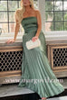 Strapless Tube Pleated Splice Maxi Party Dress