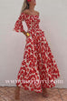 Off Shoulder Bell Sleeves Abstract Print Swing Maxi Dress