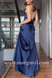 V Neck Spaghetti Strap Backless Satin Maxi Party Dress