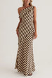 Striped One Shoulder Asymmetric Hem Top and Maxi Skirt Set