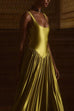 U Neck Sleeveless Pleated Satin Maxi Dress