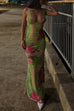 Margovil V Neck Sleeveless Rose Print Bodycon Maxi Dress