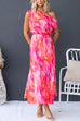 One Shoulder Tie Waist Slit Tie Dye Maxi Dress