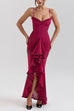 Margovil Spaghetti Strap Frill Trim Draped Slit Maxi Dress