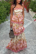 Margovil Spaghetti Strap Back Lace-up Ruffle Layered Floral Print Maxi Dress
