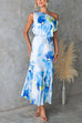 Asymmetric One Shoulder Tie Waist Slit Tie Dye Maxi Dress