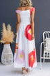 Boat Neck Waisted Floral Print Swing Maxi Dress