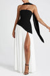 Margovil Strapless Back Lace-up High Slit Splice Maxi Dress