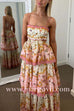 Margovil Spaghetti Strap Back Lace-up Ruffle Layered Floral Print Maxi Dress