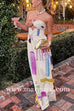 Strapless Cut Out Back Slit Printed Maxi Dress