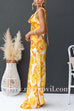 Cowl Neck Open Back Sun-Kissed Floral Satin Maxi Dress