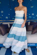 Strapless Color Block A-line Swing Maxi Dress