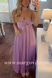 Margovil Strapless Back Lace-up Satin Pleated Maxi Party Dress