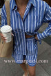 Margovil Striped Long Sleeves Curve Hem Shirt and High Rise Shorts Set