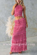 Margovil Halter Backless Ruffle Crop Top and Tiered Maxi Skirt Chiffon Set