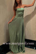Strapless Tube Pleated Splice Maxi Party Dress