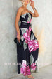 Strapless Tie Waist Wide Leg Floral Print Jumpsuit