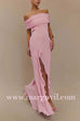 Margovil Off Shoulder Back Cut Out Ruffle Slit Maxi Dress