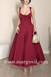 Drawstring V Neck Lace-up Back Pleated Midi Cami Dress