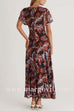 Crewneck Flare Sleeves Ruched Print Maxi Dress